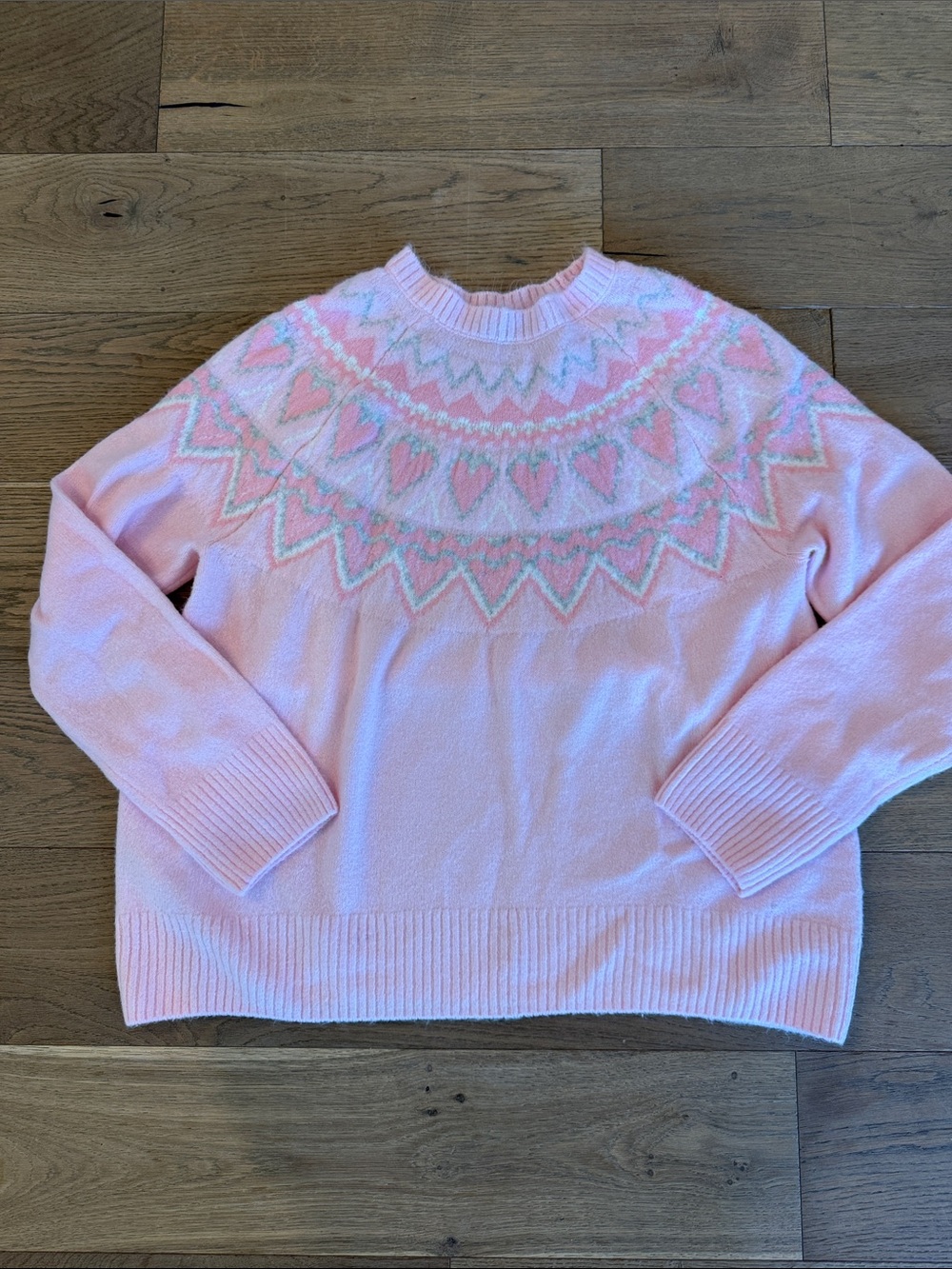 CeCe Fair Isle Hearts Crewneck Sweater - M